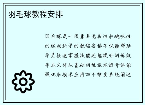 羽毛球教程安排
